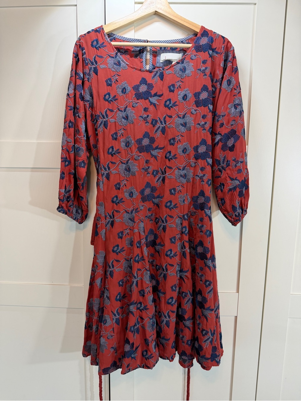 Anthropologie Rust Dress with Blue Floral Print B7